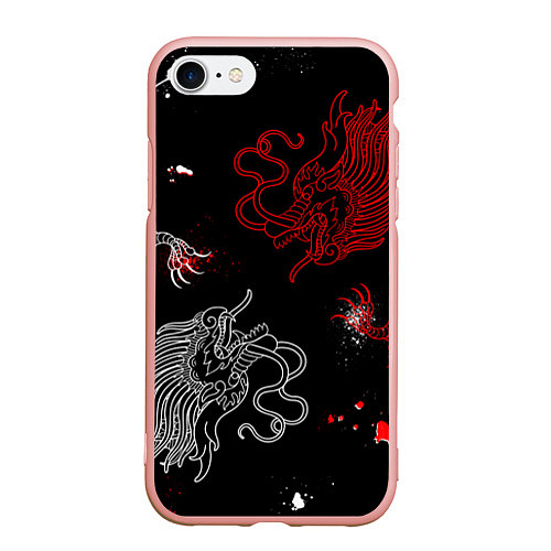 Чехол iPhone 7/8 матовый Китайский дракон Красно - Белый / 3D-Светло-розовый – фото 1