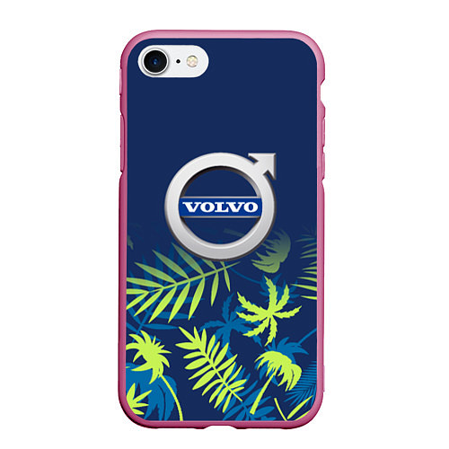 Чехол iPhone 7/8 матовый Volvo Тропические листья / 3D-Малиновый – фото 1