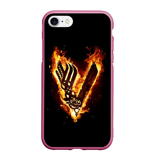 Чехол iPhone 7/8 матовый Викинги: Вальхалла, логотип / 3D-Малиновый – фото 1