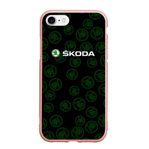 Чехол iPhone 7/8 матовый Skoda паттерн логотипов / 3D-Светло-розовый – фото 1