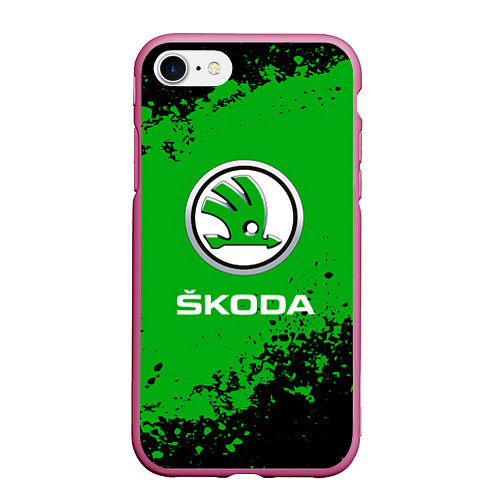 Чехол iPhone 7/8 матовый Skoda следы от шин / 3D-Малиновый – фото 1