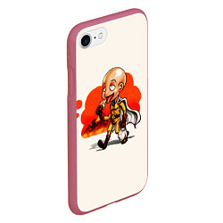 Чехол iPhone 7/8 матовый One Punch Man Сайтама, цвет: 3D-малиновый — фото 2