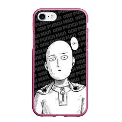 Чехол iPhone 7/8 матовый One Punch Man - Сайтама Ванпанчмен, цвет: 3D-малиновый