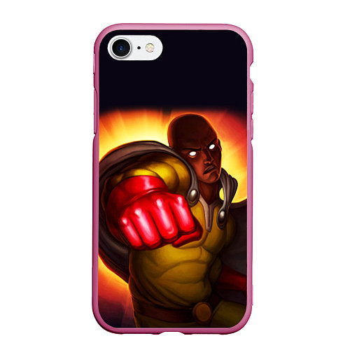 Чехол iPhone 7/8 матовый Ванпанчмен Сайтама - One Punch Man / 3D-Малиновый – фото 1