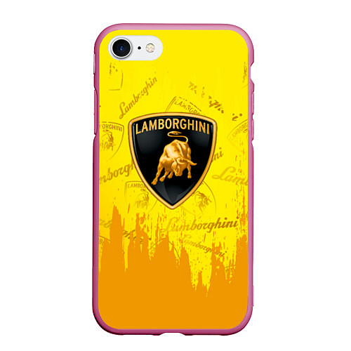 Чехол iPhone 7/8 матовый Lamborghini pattern gold / 3D-Малиновый – фото 1