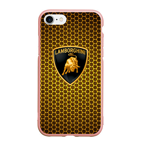 Чехол iPhone 7/8 матовый Lamborghini gold соты / 3D-Светло-розовый – фото 1