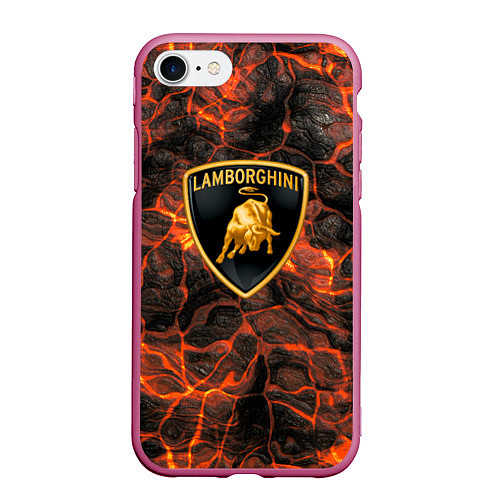 Чехол iPhone 7/8 матовый Lamborghini - Вулкан из щелей / 3D-Малиновый – фото 1