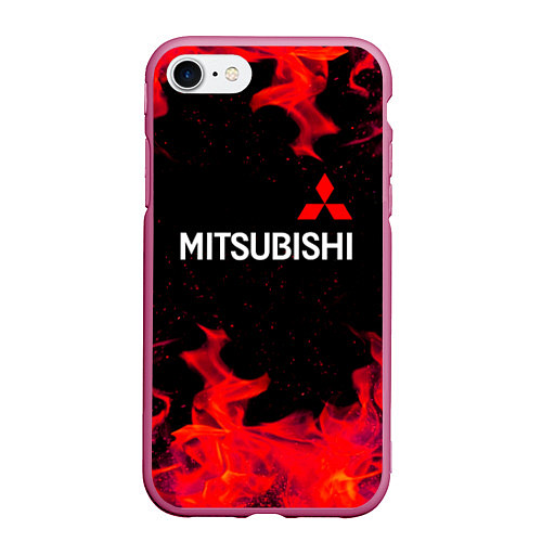 Чехол iPhone 7/8 матовый Mitsubishi пламя огня / 3D-Малиновый – фото 1