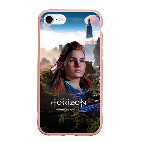 Чехол iPhone 7/8 матовый Aloy Horizon Forbidden West game / 3D-Светло-розовый – фото 1