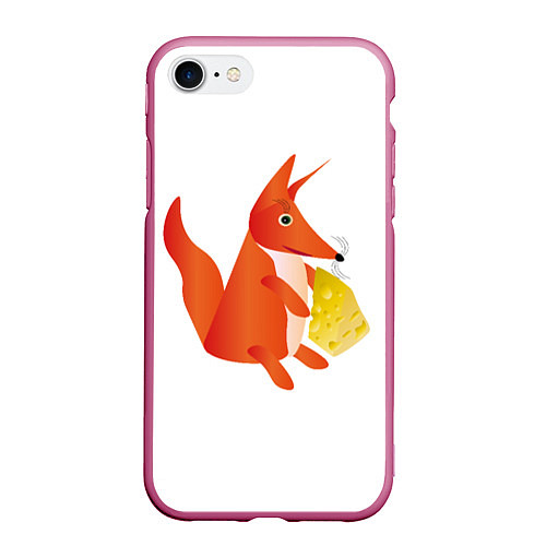 Чехол iPhone 7/8 матовый Fox poligonal with bit of cheese / 3D-Малиновый – фото 1