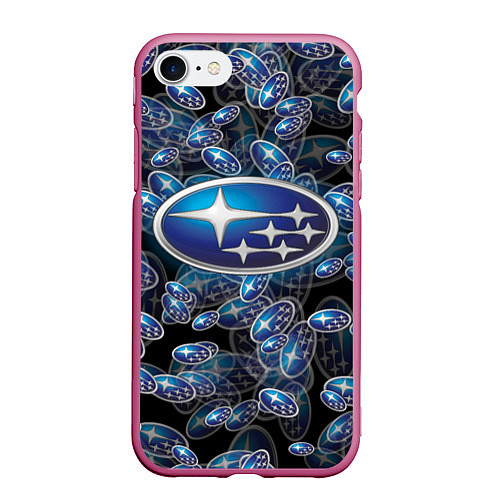 Чехол iPhone 7/8 матовый SUBARU BIG LOGO PATTERN / 3D-Малиновый – фото 1