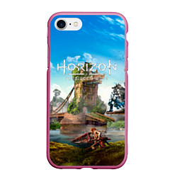 Чехол iPhone 7/8 матовый Horizon Forbidden West - разрушенный мост, цвет: 3D-малиновый