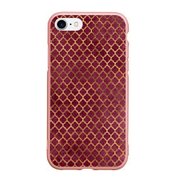 Чехол iPhone 7/8 матовый Gold & Red pattern, цвет: 3D-светло-розовый