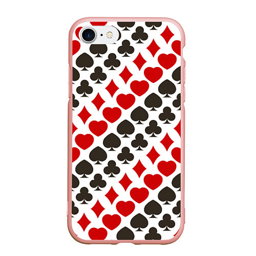 Чехол iPhone 7/8 матовый Карточные Масти Card Suits / 3D-Светло-розовый – фото 1