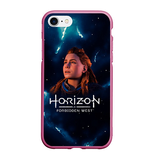 Чехол iPhone 7/8 матовый Horizon Forbidden West - Молнии / 3D-Малиновый – фото 1