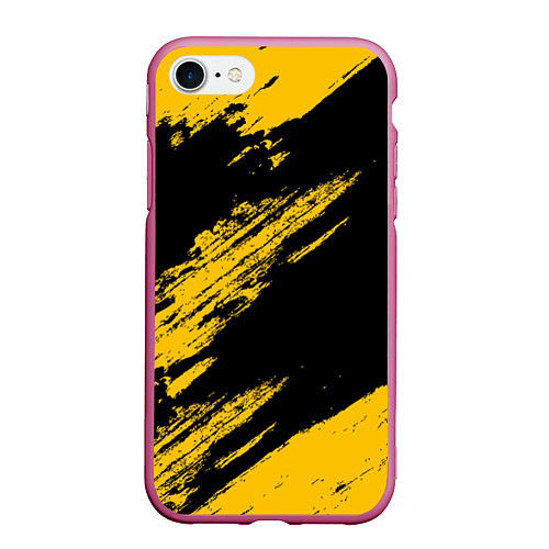 Чехол iPhone 7/8 матовый BLACK AND YELLOW GRUNGE ГРАНЖ / 3D-Малиновый – фото 1