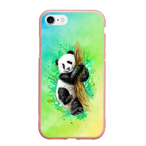 Чехол iPhone 7/8 матовый ПАНДА PANDA ЦВЕТНЫЕ КРАСКИ / 3D-Светло-розовый – фото 1