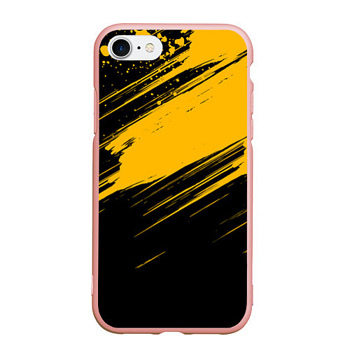 Чехол iPhone 7/8 матовый Black and yellow grunge / 3D-Светло-розовый – фото 1