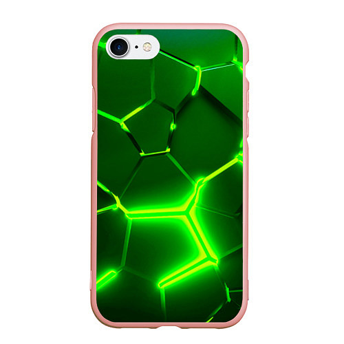 Чехол iPhone 7/8 матовый 3D ПЛИТЫ НЕОН NEON GREEN HEXAGON РАЗЛОМ / 3D-Светло-розовый – фото 1
