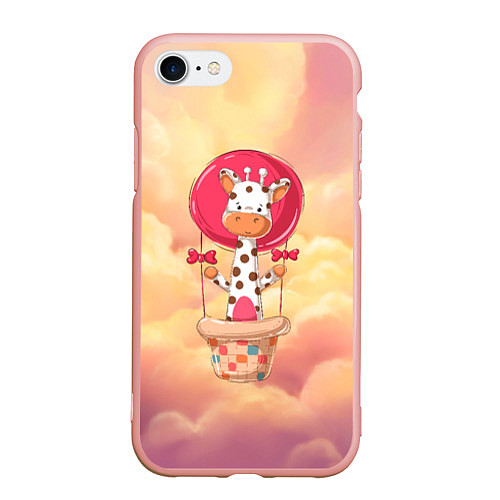 Чехол iPhone 7/8 матовый Жираф на воздушном шаре / 3D-Светло-розовый – фото 1