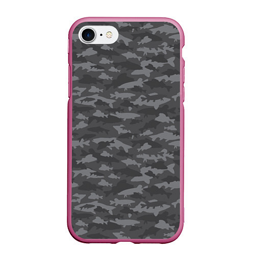 Чехол iPhone 7/8 матовый Тёмно-Серый Камуфляж Рыбака / 3D-Малиновый – фото 1
