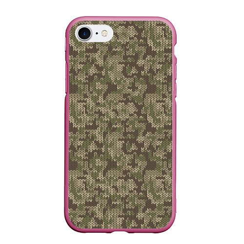 Чехол iPhone 7/8 матовый Вязаный Лесной Камуфляж / 3D-Малиновый – фото 1