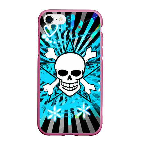 Чехол iPhone 7/8 матовый Neon Skull / 3D-Малиновый – фото 1