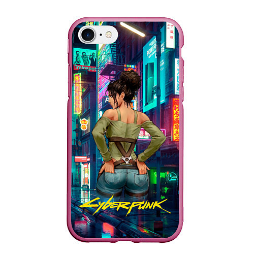 Чехол iPhone 7/8 матовый Панам вид сзади Cyberpunk2077 / 3D-Малиновый – фото 1