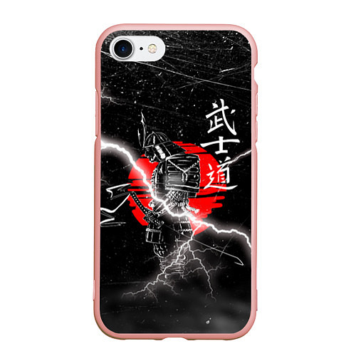 Чехол iPhone 7/8 матовый Самурай Бусидо Иероглифы Samurai Lightning / 3D-Светло-розовый – фото 1