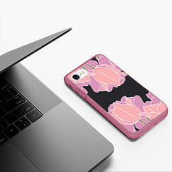 Чехол iPhone 7/8 матовый Розовые цветы-кристаллы, цвет: 3D-малиновый — фото 2