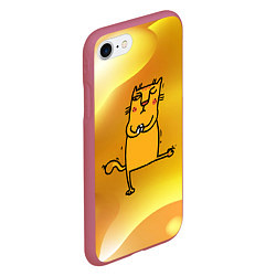 Чехол iPhone 7/8 матовый Строгий кот занимается йогой, цвет: 3D-малиновый — фото 2