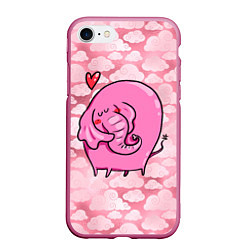 Чехол iPhone 7/8 матовый Розовый влюбленный слон, цвет: 3D-малиновый
