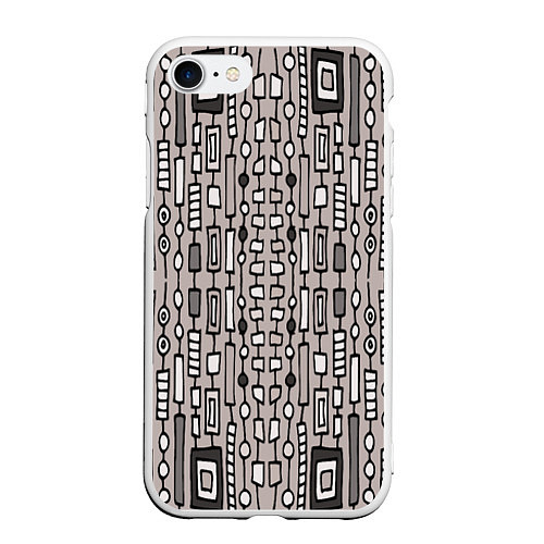 Чехол iPhone 7/8 матовый Полосатый геометрический узор Круги, квадраты, лин / 3D-Белый – фото 1