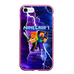 Чехол iPhone 7/8 матовый Minecraft Neon, цвет: 3D-малиновый