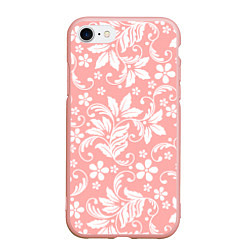 Чехол iPhone 7/8 матовый Белый цветочный узор, цвет: 3D-светло-розовый