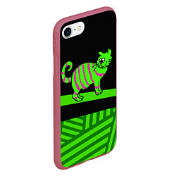 Чехол iPhone 7/8 матовый Зеленый полосатый кот, цвет: 3D-малиновый — фото 2