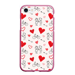 Чехол iPhone 7/8 матовый Романтические сердечки, цвет: 3D-малиновый