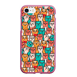 Чехол iPhone 7/8 матовый Милые Разноцветные Котики, цвет: 3D-малиновый
