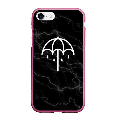 Чехол iPhone 7/8 матовый Bring me the horizon молнии / 3D-Малиновый – фото 1