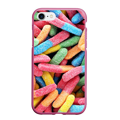 Чехол iPhone 7/8 матовый Мармеладные червячки / 3D-Малиновый – фото 1