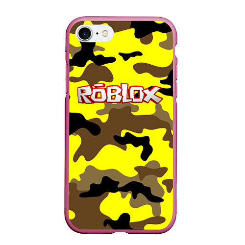 Чехол iPhone 7/8 матовый Roblox Камуфляж Жёлто-Коричневый / 3D-Малиновый – фото 1