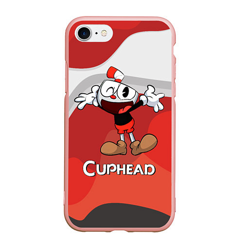 Чехол iPhone 7/8 матовый Cuphead веселая красная чашечка / 3D-Светло-розовый – фото 1