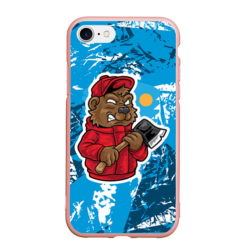 Чехол iPhone 7/8 матовый Медведь дровосек / 3D-Светло-розовый – фото 1