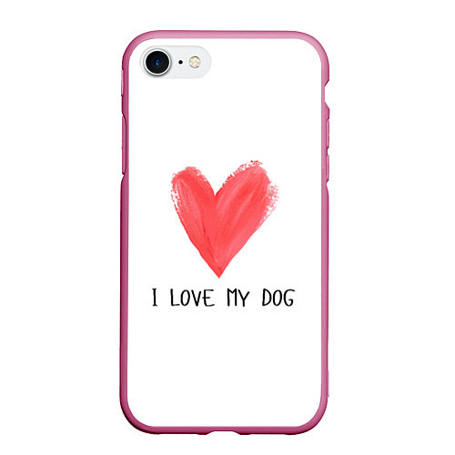 Чехол iPhone 7/8 матовый Я люблю мою собаку / 3D-Малиновый – фото 1