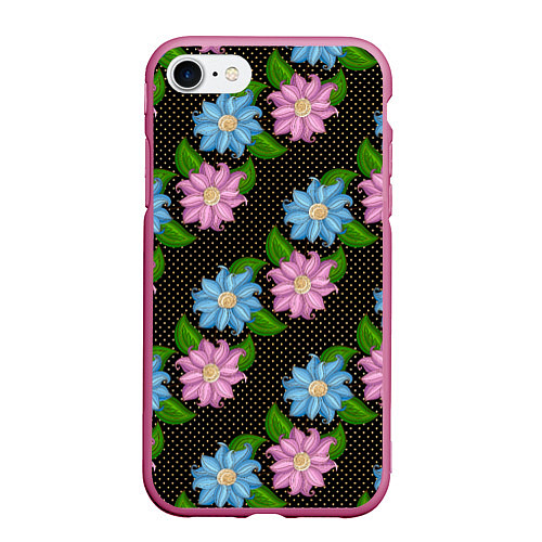 Чехол iPhone 7/8 матовый FLOWERS BLACK / 3D-Малиновый – фото 1