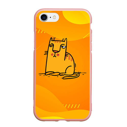 Чехол iPhone 7/8 матовый Рисованный желтый кот / 3D-Светло-розовый – фото 1