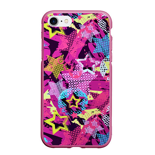 Чехол iPhone 7/8 матовый Star Colorful Pattern Fashion Neon / 3D-Малиновый – фото 1