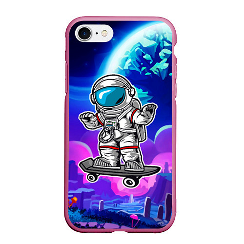 Чехол iPhone 7/8 матовый Космонавт - скейтер / 3D-Малиновый – фото 1