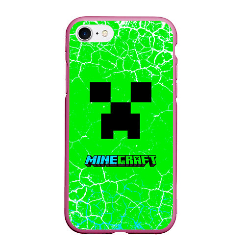 Чехол iPhone 7/8 матовый Minecraft зеленый фон / 3D-Малиновый – фото 1