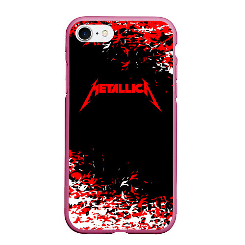 Чехол iPhone 7/8 матовый Metallica текстура белая красная / 3D-Малиновый – фото 1